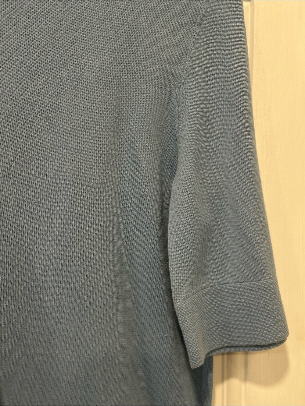COS Open Collar Short Sleeve Polo Sweater Steel Blue Minimalist Preppy Medium - Picture 4 of 12